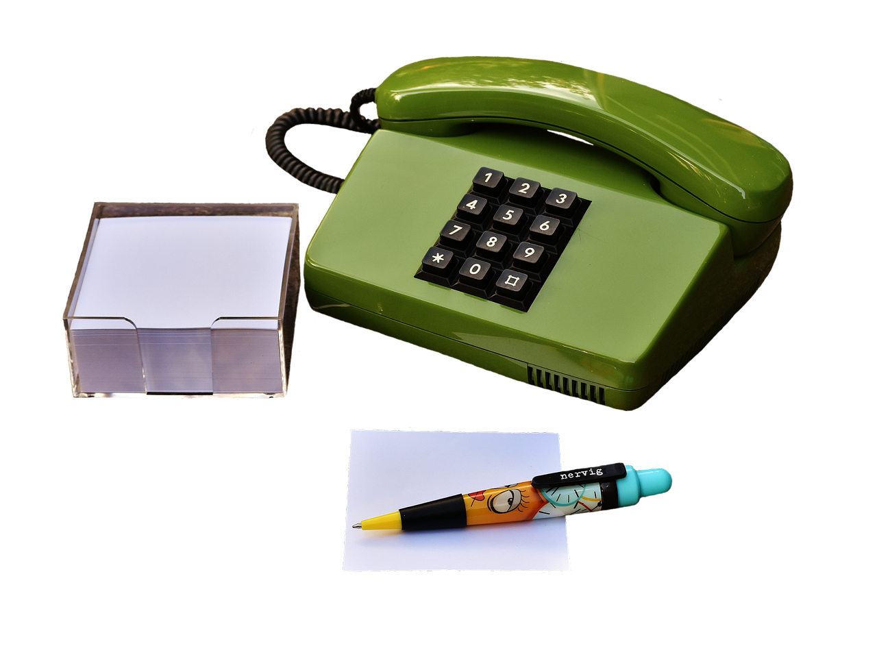 phone, eighties, old, green, keys, make a phone call, communication, telephone, listener, call up, telephone set, technology, used, ballpoint pen, notes, stickies, note, write, isolated, cropping, exemption, cutting out, cut out